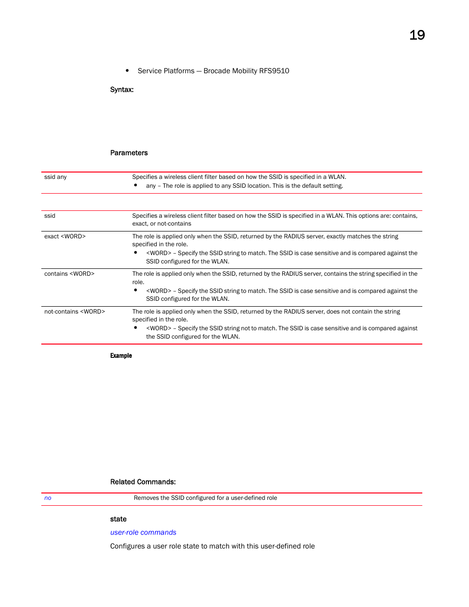 State | Brocade Mobility RFS Controller CLI Reference Guide (Supporting software release 5.5.0.0 and later) User Manual | Page 1127 / 1355