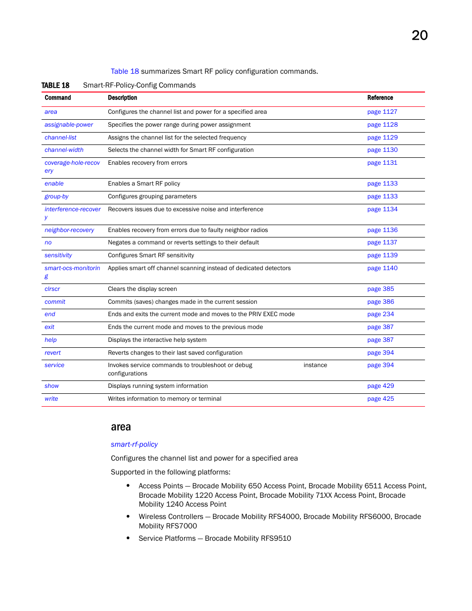 Area | Brocade Mobility RFS Controller CLI Reference Guide (Supporting software release 5.5.0.0 and later) User Manual | Page 1135 / 1355