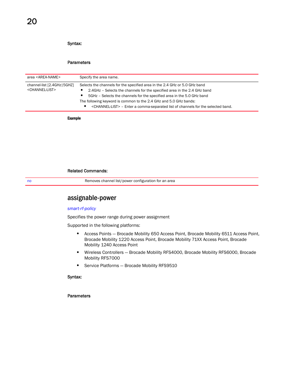 Assignable-power | Brocade Mobility RFS Controller CLI Reference Guide (Supporting software release 5.5.0.0 and later) User Manual | Page 1136 / 1355