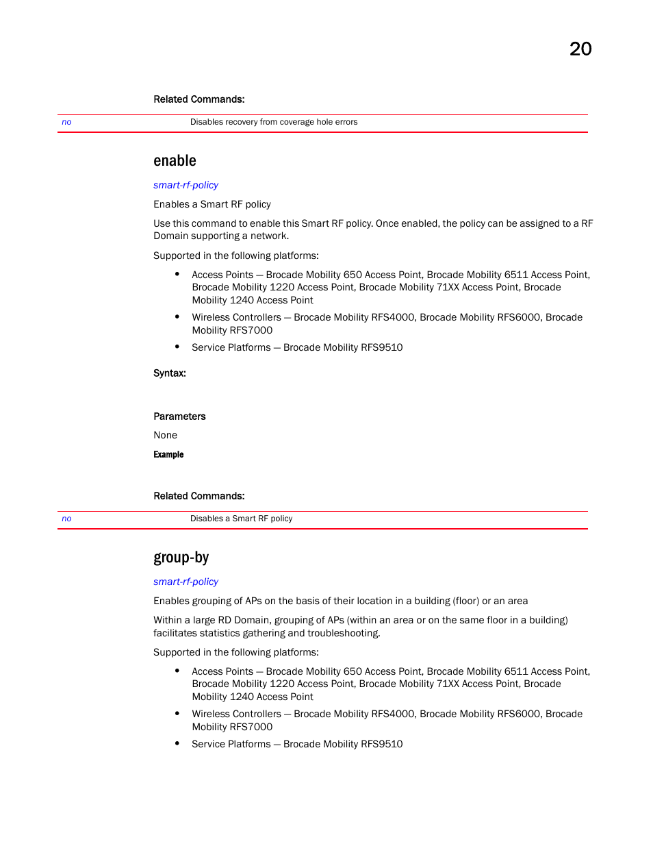 Enable, Group-by | Brocade Mobility RFS Controller CLI Reference Guide (Supporting software release 5.5.0.0 and later) User Manual | Page 1141 / 1355