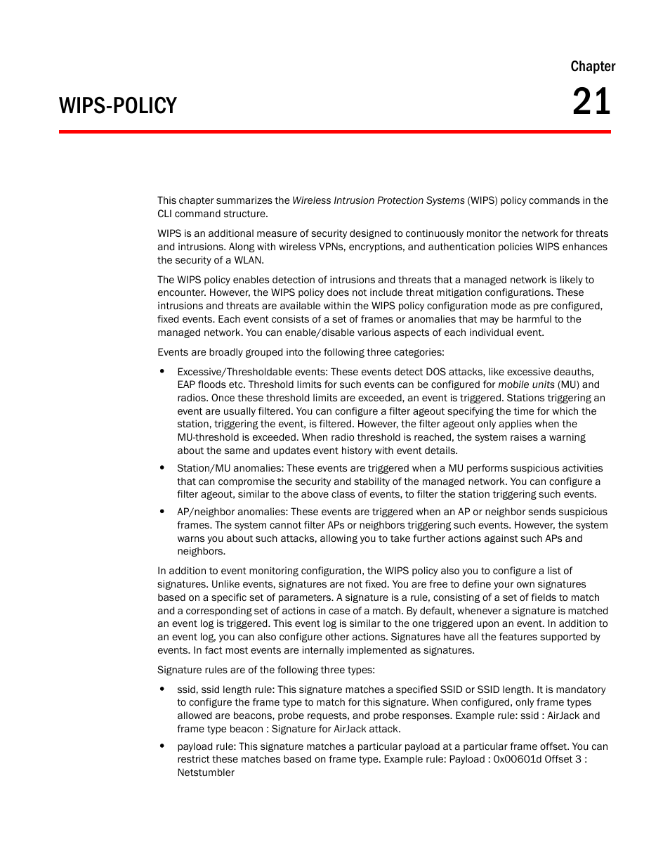 Wips-policy, Chapter 21, Chapter 21, wips-policy | Brocade Mobility RFS Controller CLI Reference Guide (Supporting software release 5.5.0.0 and later) User Manual | Page 1153 / 1355
