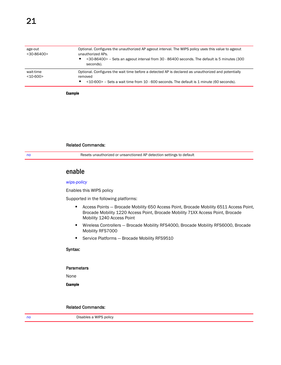 Enable | Brocade Mobility RFS Controller CLI Reference Guide (Supporting software release 5.5.0.0 and later) User Manual | Page 1156 / 1355