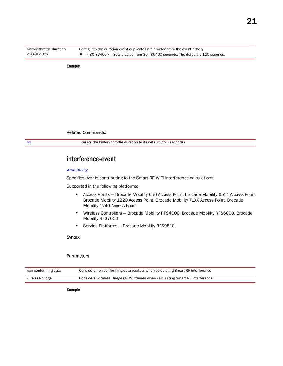 Interference-event | Brocade Mobility RFS Controller CLI Reference Guide (Supporting software release 5.5.0.0 and later) User Manual | Page 1161 / 1355