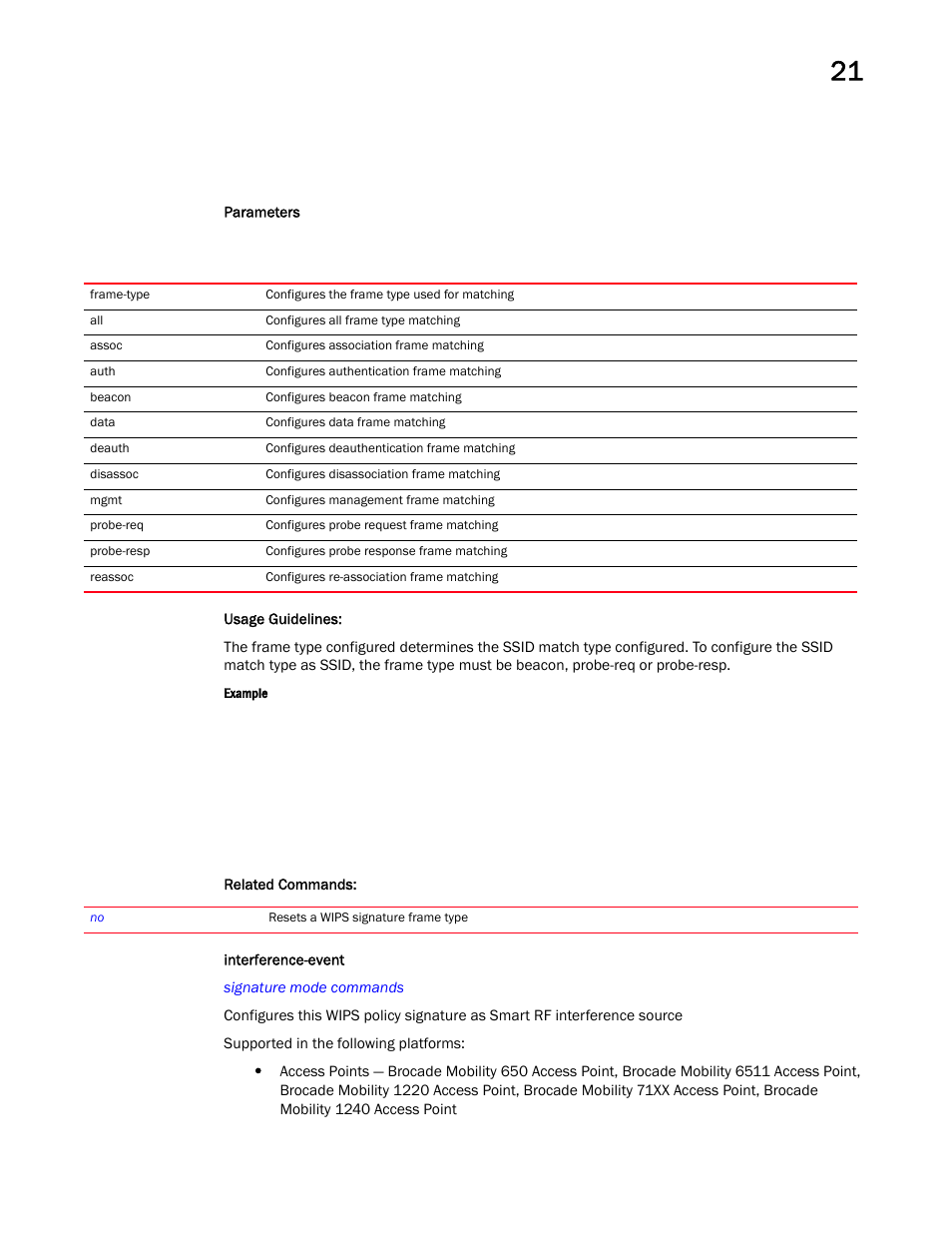 Interference-event | Brocade Mobility RFS Controller CLI Reference Guide (Supporting software release 5.5.0.0 and later) User Manual | Page 1171 / 1355