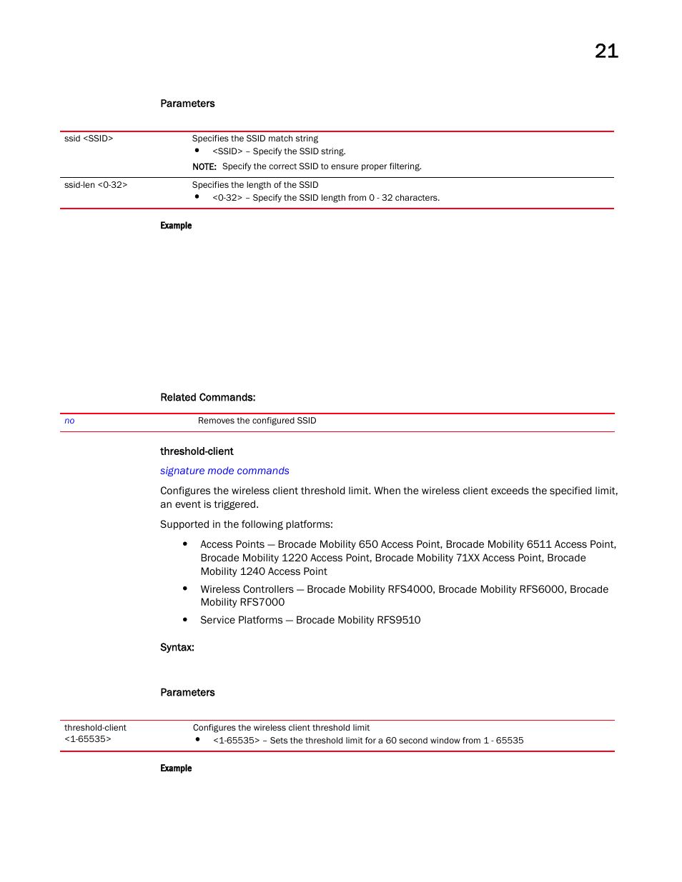 Threshold-client | Brocade Mobility RFS Controller CLI Reference Guide (Supporting software release 5.5.0.0 and later) User Manual | Page 1175 / 1355