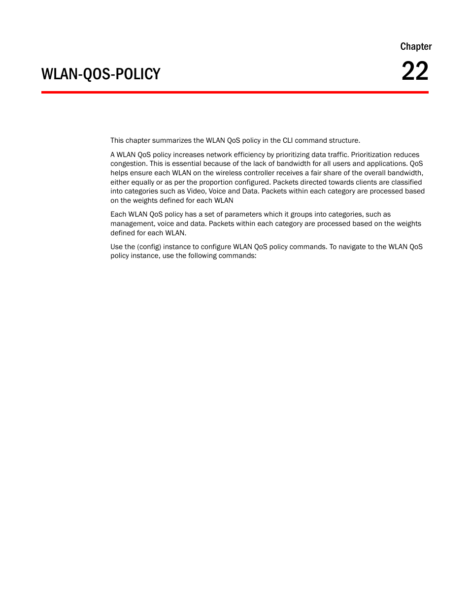 Wlan-qos-policy, Chapter 22, Chapter | Brocade Mobility RFS Controller CLI Reference Guide (Supporting software release 5.5.0.0 and later) User Manual | Page 1181 / 1355