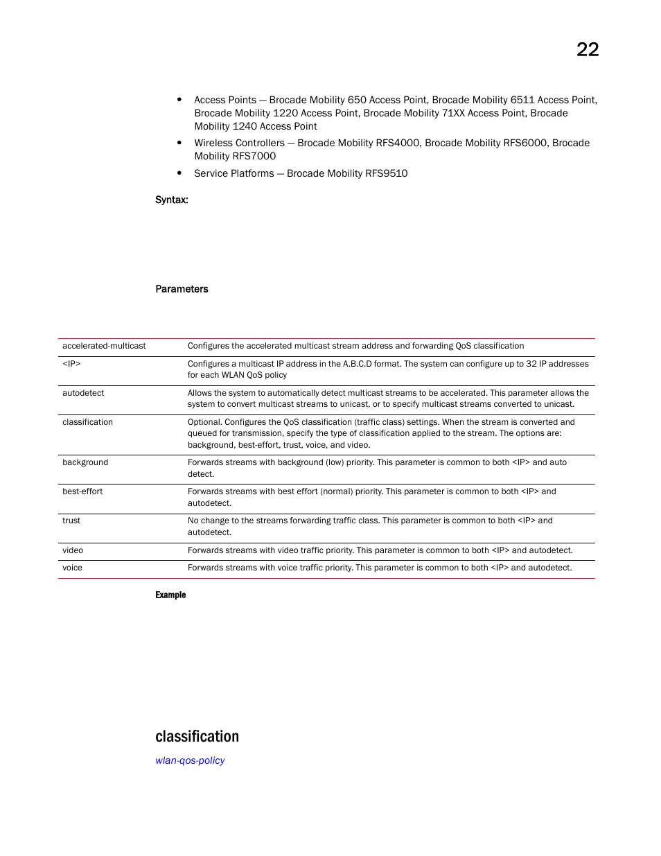 Classification | Brocade Mobility RFS Controller CLI Reference Guide (Supporting software release 5.5.0.0 and later) User Manual | Page 1183 / 1355