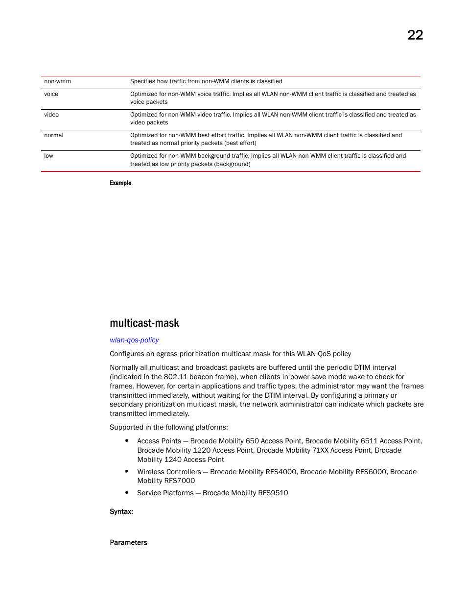 Multicast-mask | Brocade Mobility RFS Controller CLI Reference Guide (Supporting software release 5.5.0.0 and later) User Manual | Page 1185 / 1355