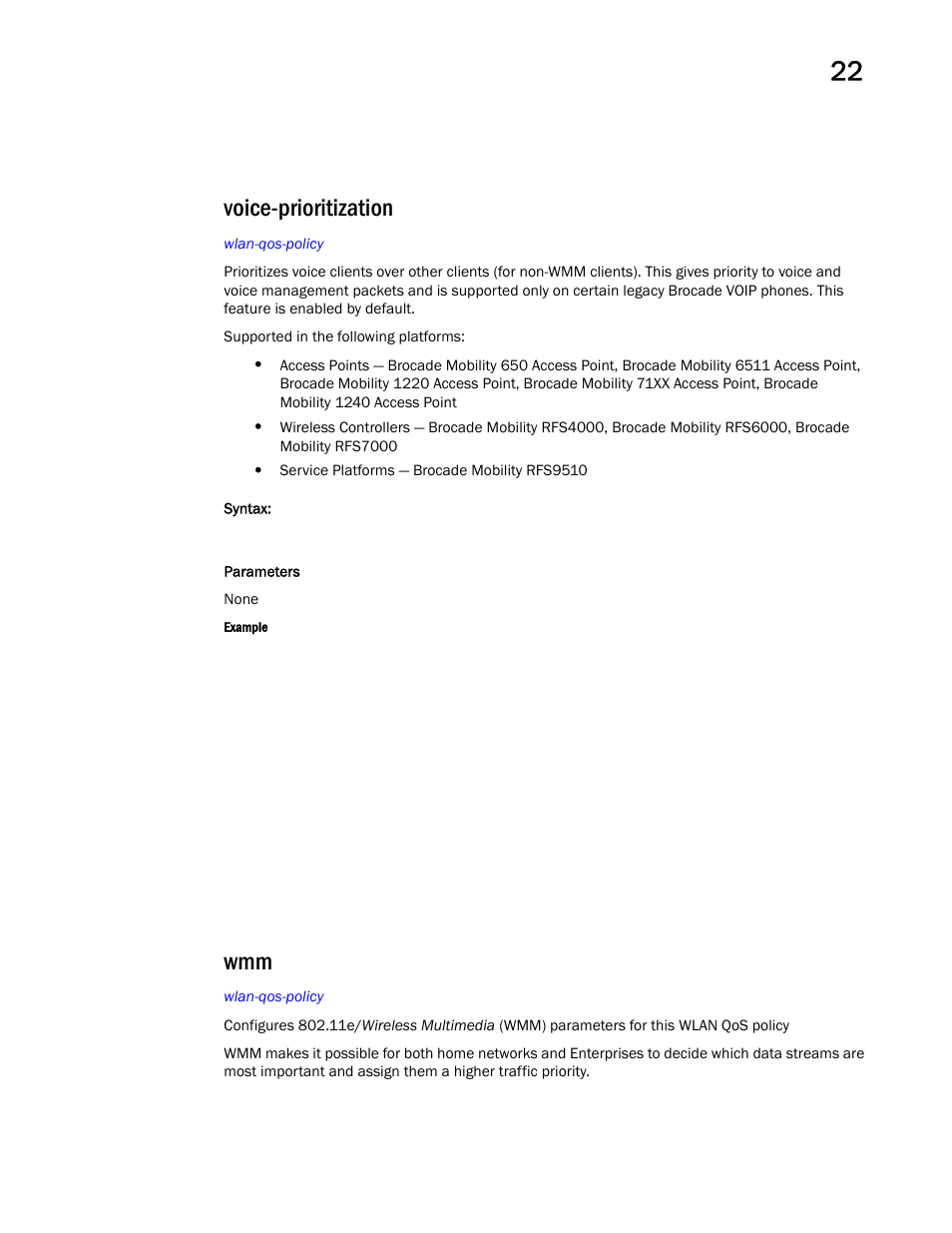 Voice-prioritization | Brocade Mobility RFS Controller CLI Reference Guide (Supporting software release 5.5.0.0 and later) User Manual | Page 1193 / 1355