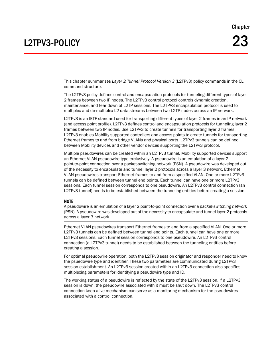 L2tpv3-policy, Chapter 23 | Brocade Mobility RFS Controller CLI Reference Guide (Supporting software release 5.5.0.0 and later) User Manual | Page 1197 / 1355