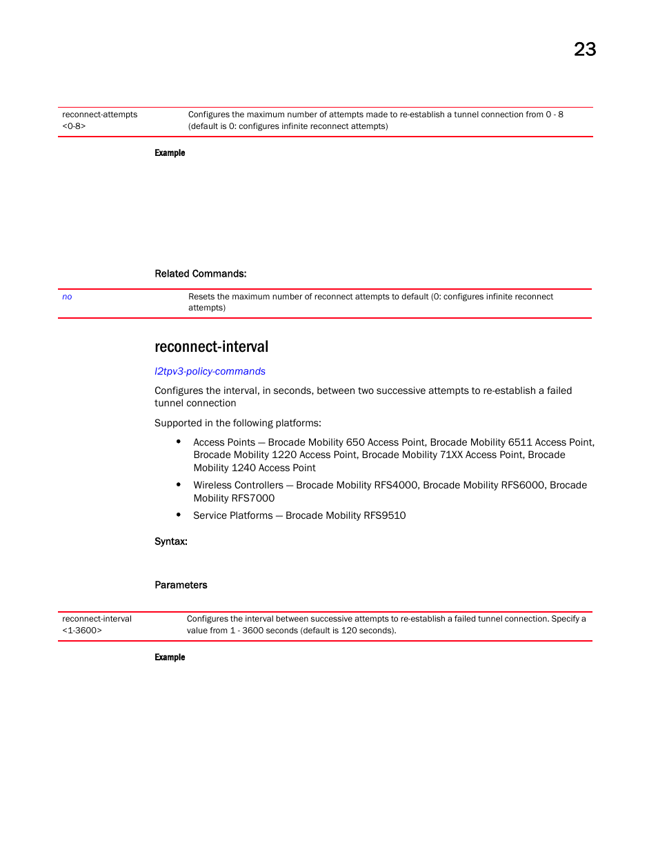 Reconnect-interval | Brocade Mobility RFS Controller CLI Reference Guide (Supporting software release 5.5.0.0 and later) User Manual | Page 1205 / 1355