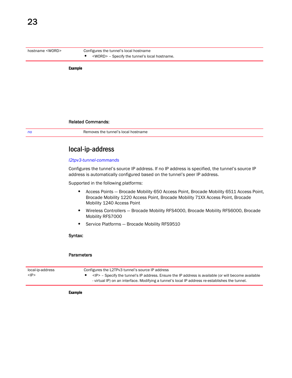 Local-ip-address | Brocade Mobility RFS Controller CLI Reference Guide (Supporting software release 5.5.0.0 and later) User Manual | Page 1212 / 1355