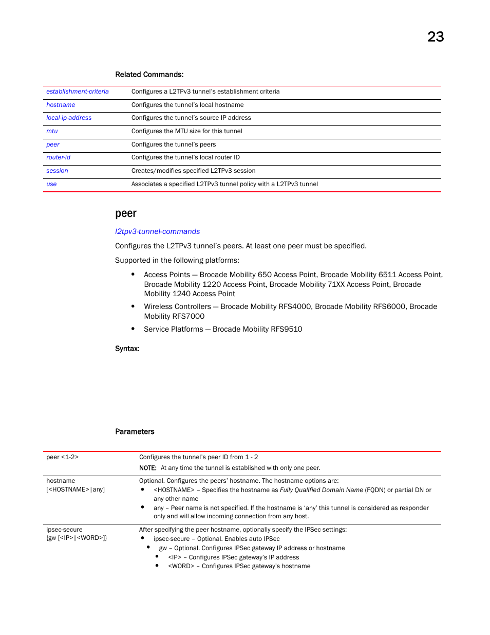 Peer | Brocade Mobility RFS Controller CLI Reference Guide (Supporting software release 5.5.0.0 and later) User Manual | Page 1215 / 1355