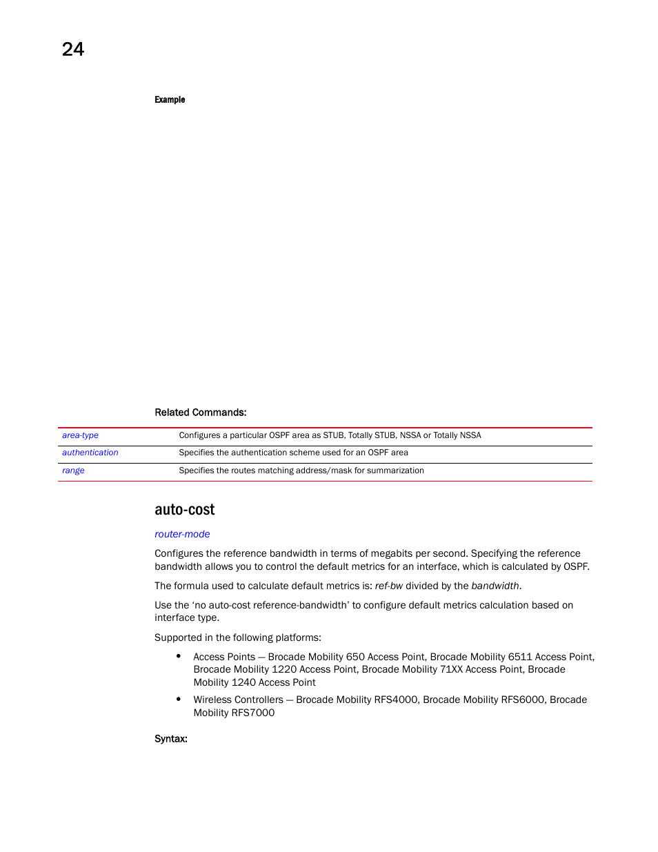 Auto-cost | Brocade Mobility RFS Controller CLI Reference Guide (Supporting software release 5.5.0.0 and later) User Manual | Page 1238 / 1355