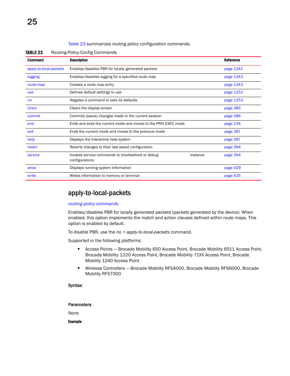 Apply-to-local-packets | Brocade Mobility RFS Controller CLI Reference Guide (Supporting software release 5.5.0.0 and later) User Manual | Page 1250 / 1355