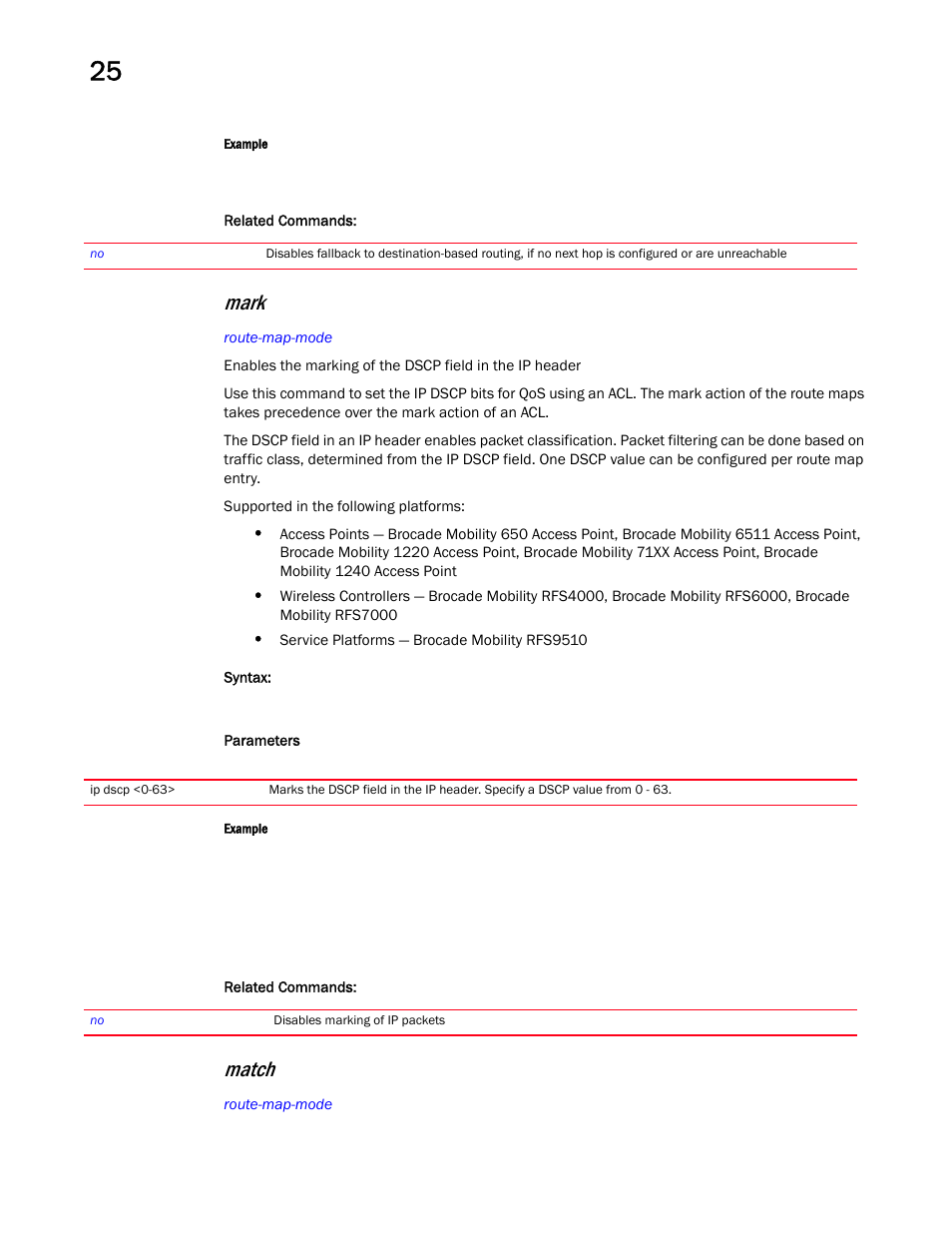 Mark, Match | Brocade Mobility RFS Controller CLI Reference Guide (Supporting software release 5.5.0.0 and later) User Manual | Page 1256 / 1355