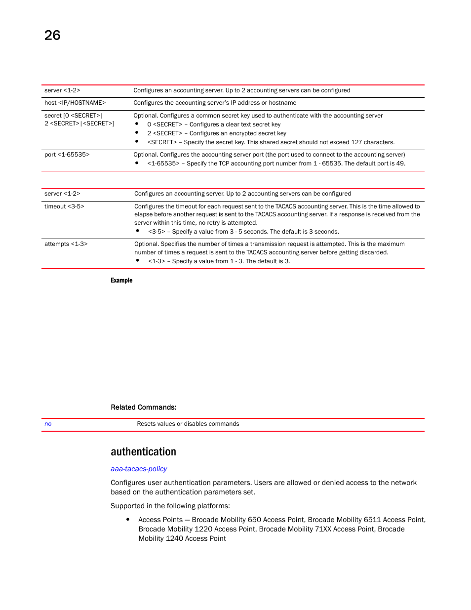 Authentication | Brocade Mobility RFS Controller CLI Reference Guide (Supporting software release 5.5.0.0 and later) User Manual | Page 1266 / 1355