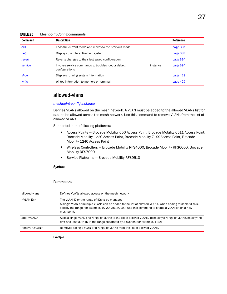 Allowed-vlans | Brocade Mobility RFS Controller CLI Reference Guide (Supporting software release 5.5.0.0 and later) User Manual | Page 1275 / 1355