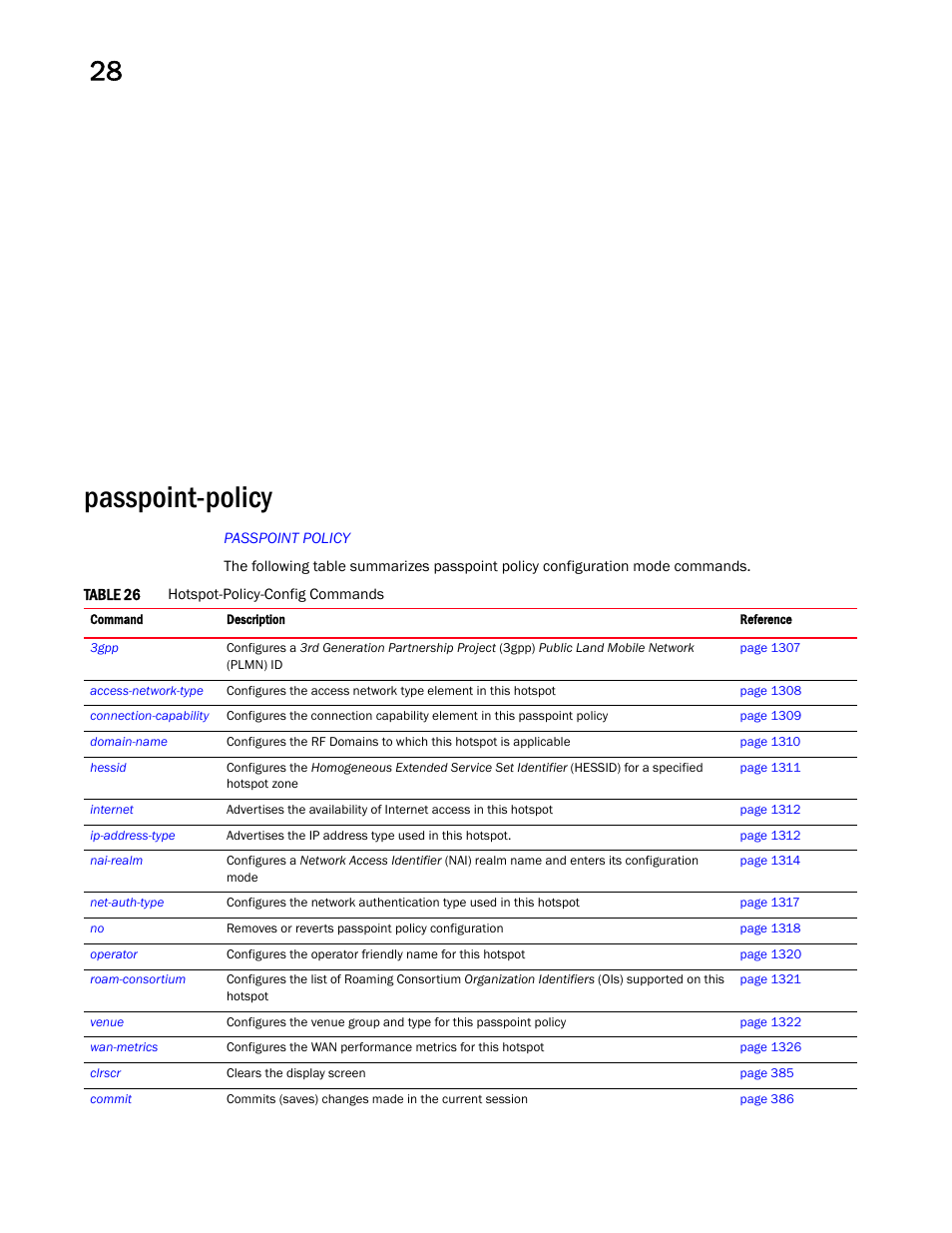 Passpoint-policy | Brocade Mobility RFS Controller CLI Reference Guide (Supporting software release 5.5.0.0 and later) User Manual | Page 1314 / 1355