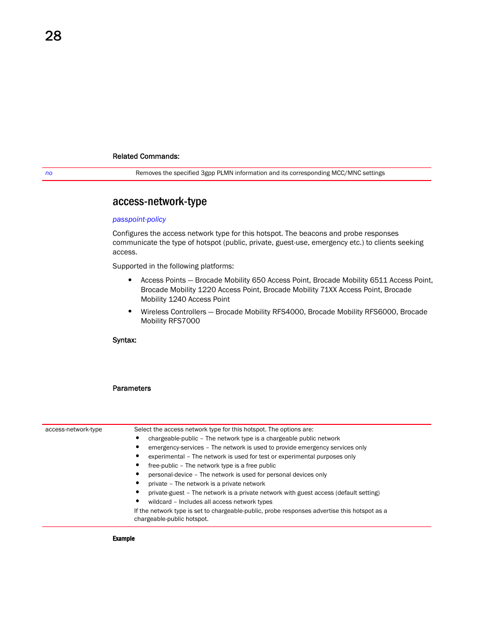 Access-network-type | Brocade Mobility RFS Controller CLI Reference Guide (Supporting software release 5.5.0.0 and later) User Manual | Page 1316 / 1355