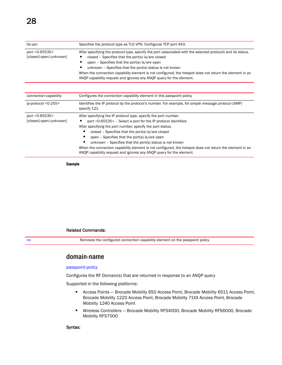 Domain-name | Brocade Mobility RFS Controller CLI Reference Guide (Supporting software release 5.5.0.0 and later) User Manual | Page 1318 / 1355