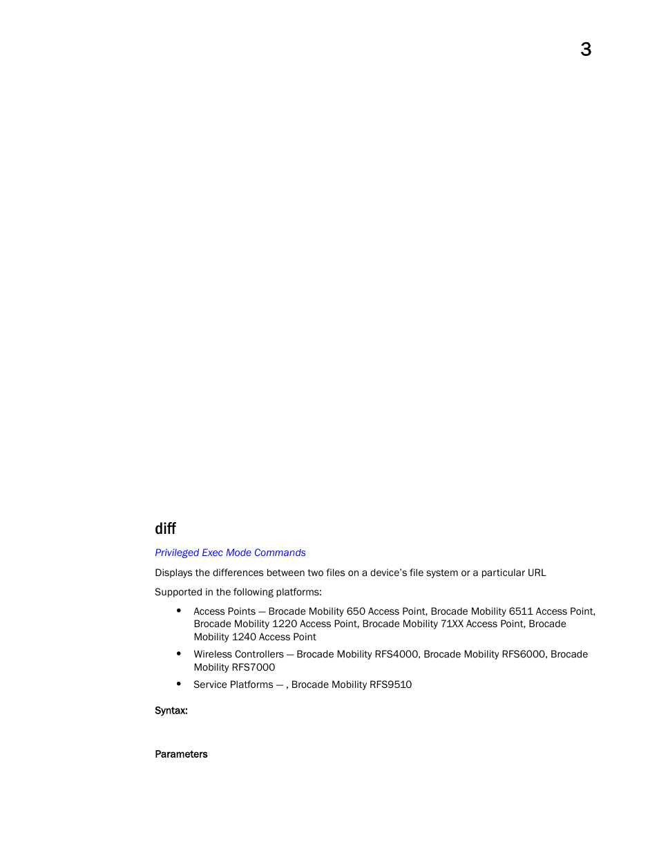 Diff | Brocade Mobility RFS Controller CLI Reference Guide (Supporting software release 5.5.0.0 and later) User Manual | Page 132 / 1355