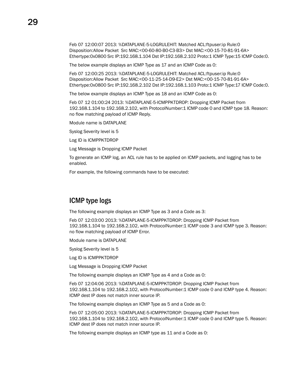 Icmp type logs | Brocade Mobility RFS Controller CLI Reference Guide (Supporting software release 5.5.0.0 and later) User Manual | Page 1338 / 1355