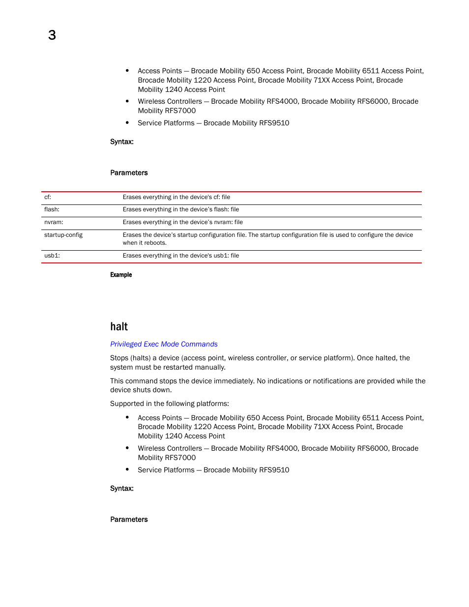 Halt | Brocade Mobility RFS Controller CLI Reference Guide (Supporting software release 5.5.0.0 and later) User Manual | Page 137 / 1355