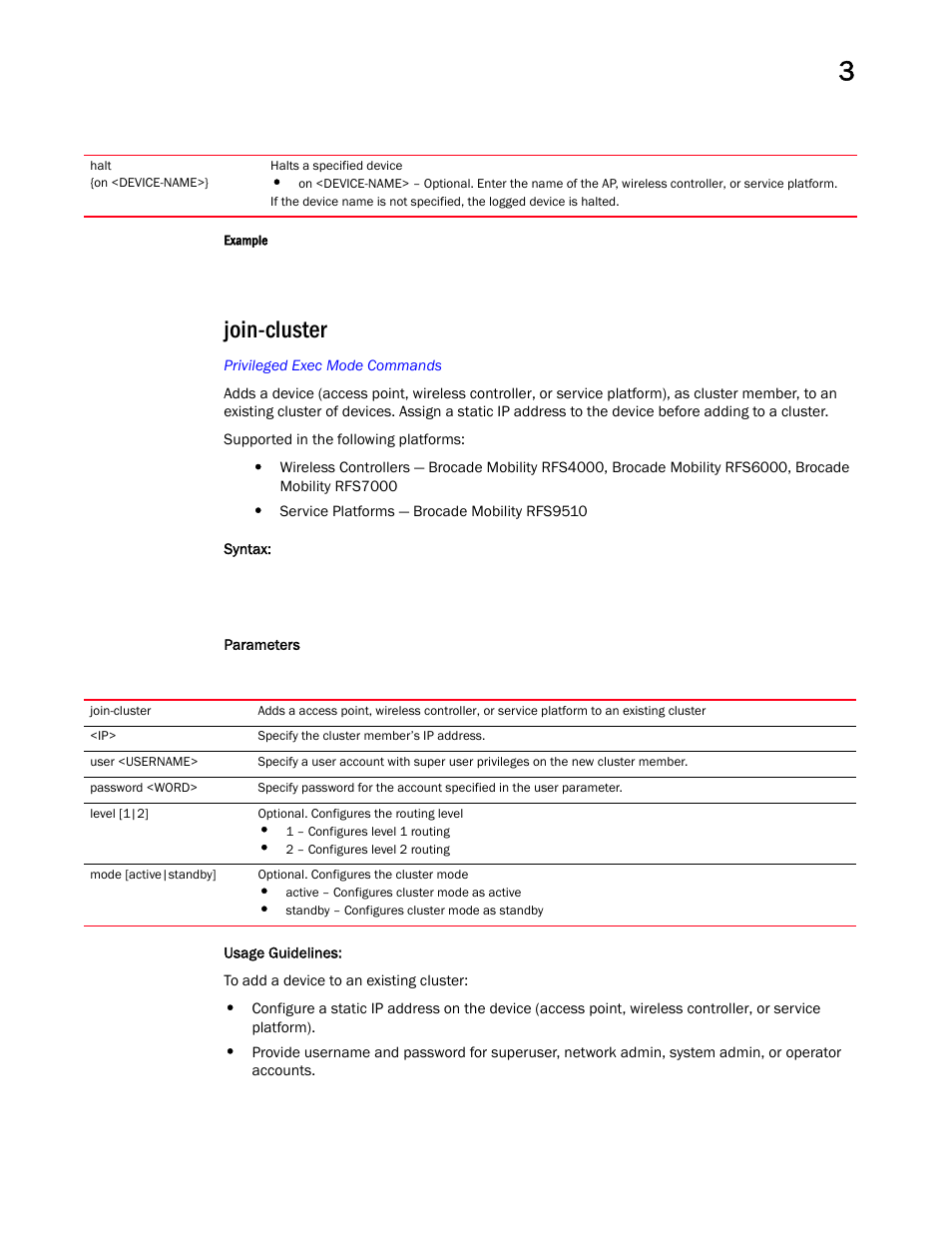 Join-cluster | Brocade Mobility RFS Controller CLI Reference Guide (Supporting software release 5.5.0.0 and later) User Manual | Page 138 / 1355