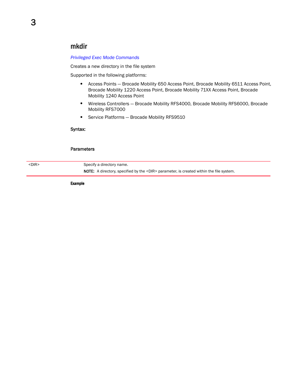 Mkdir | Brocade Mobility RFS Controller CLI Reference Guide (Supporting software release 5.5.0.0 and later) User Manual | Page 143 / 1355