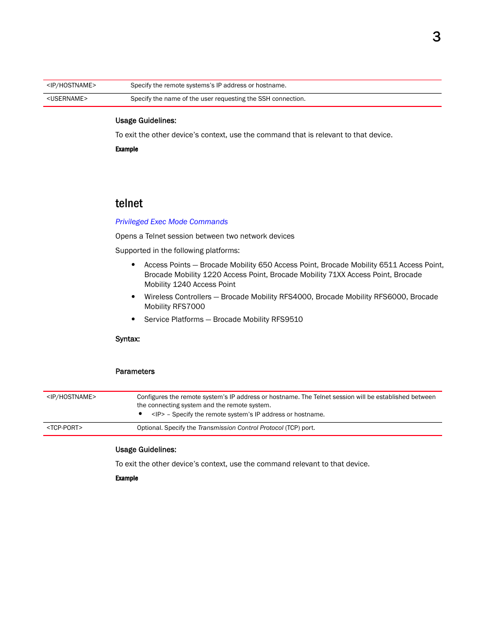 Telnet | Brocade Mobility RFS Controller CLI Reference Guide (Supporting software release 5.5.0.0 and later) User Manual | Page 156 / 1355