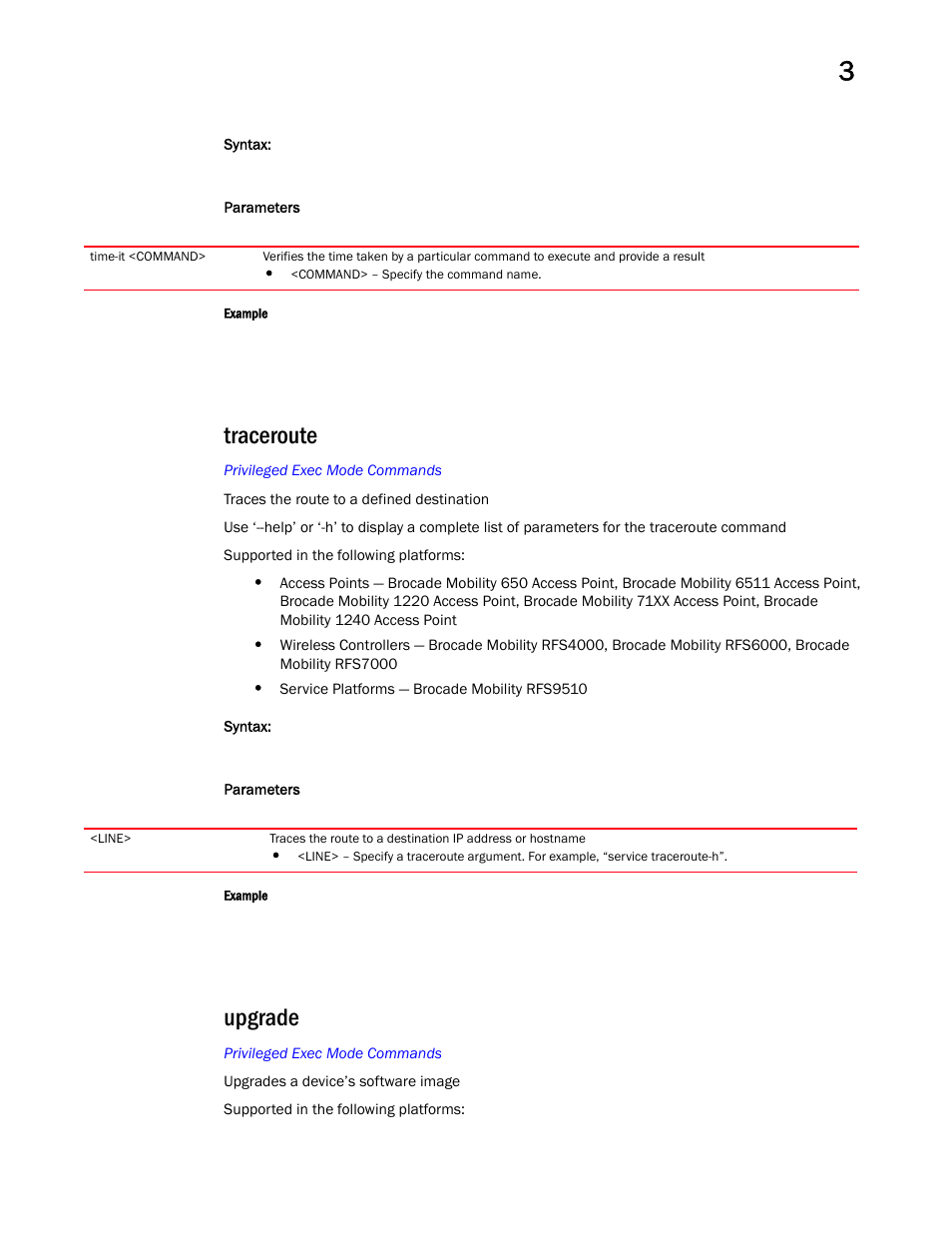 Traceroute, Upgrade | Brocade Mobility RFS Controller CLI Reference Guide (Supporting software release 5.5.0.0 and later) User Manual | Page 158 / 1355