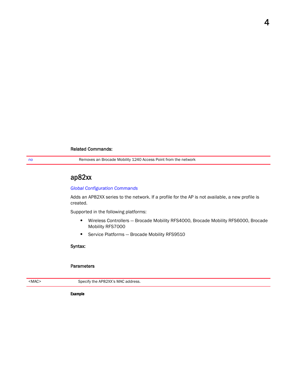 Ap82xx | Brocade Mobility RFS Controller CLI Reference Guide (Supporting software release 5.5.0.0 and later) User Manual | Page 189 / 1355