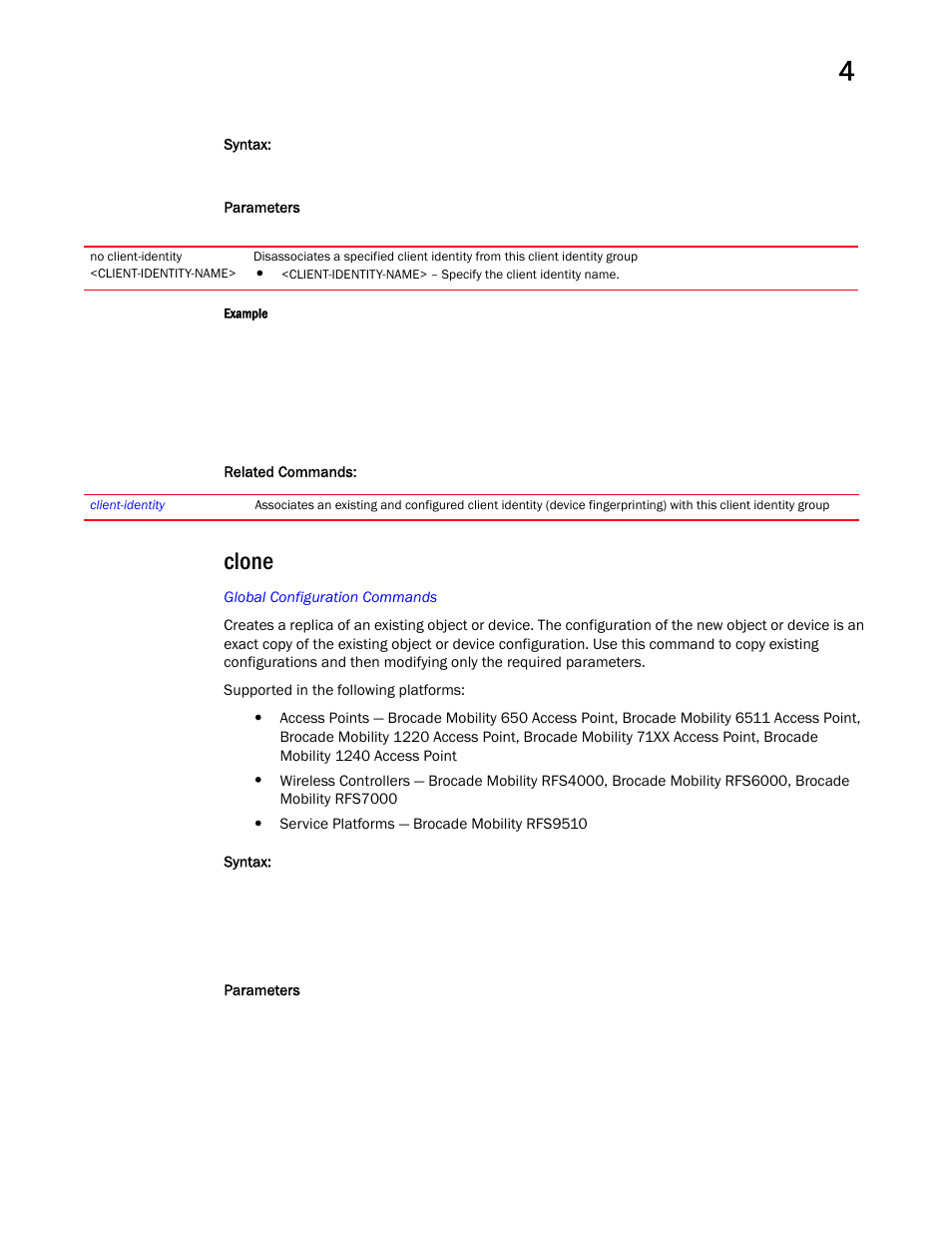 Clone | Brocade Mobility RFS Controller CLI Reference Guide (Supporting software release 5.5.0.0 and later) User Manual | Page 231 / 1355