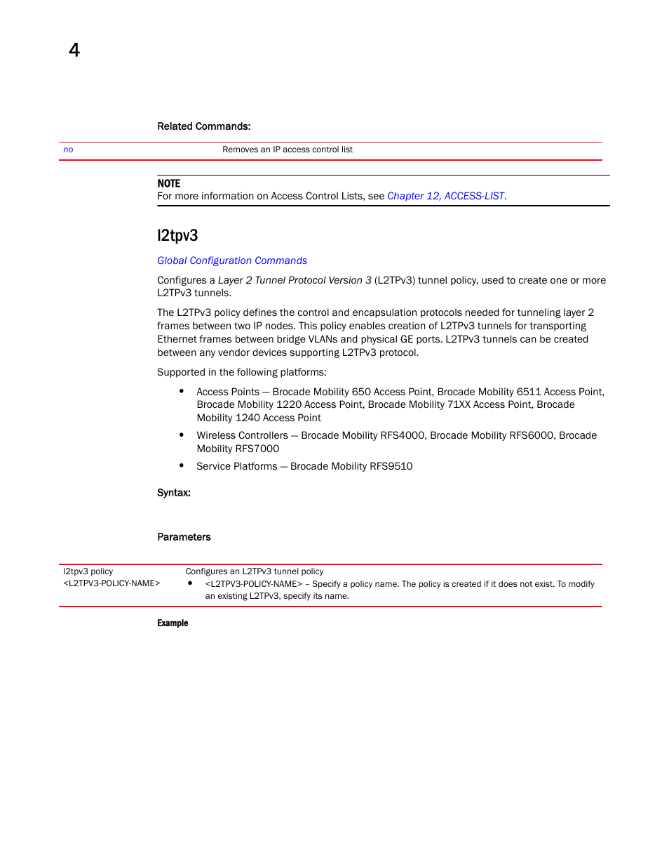 L2tpv3 | Brocade Mobility RFS Controller CLI Reference Guide (Supporting software release 5.5.0.0 and later) User Manual | Page 268 / 1355