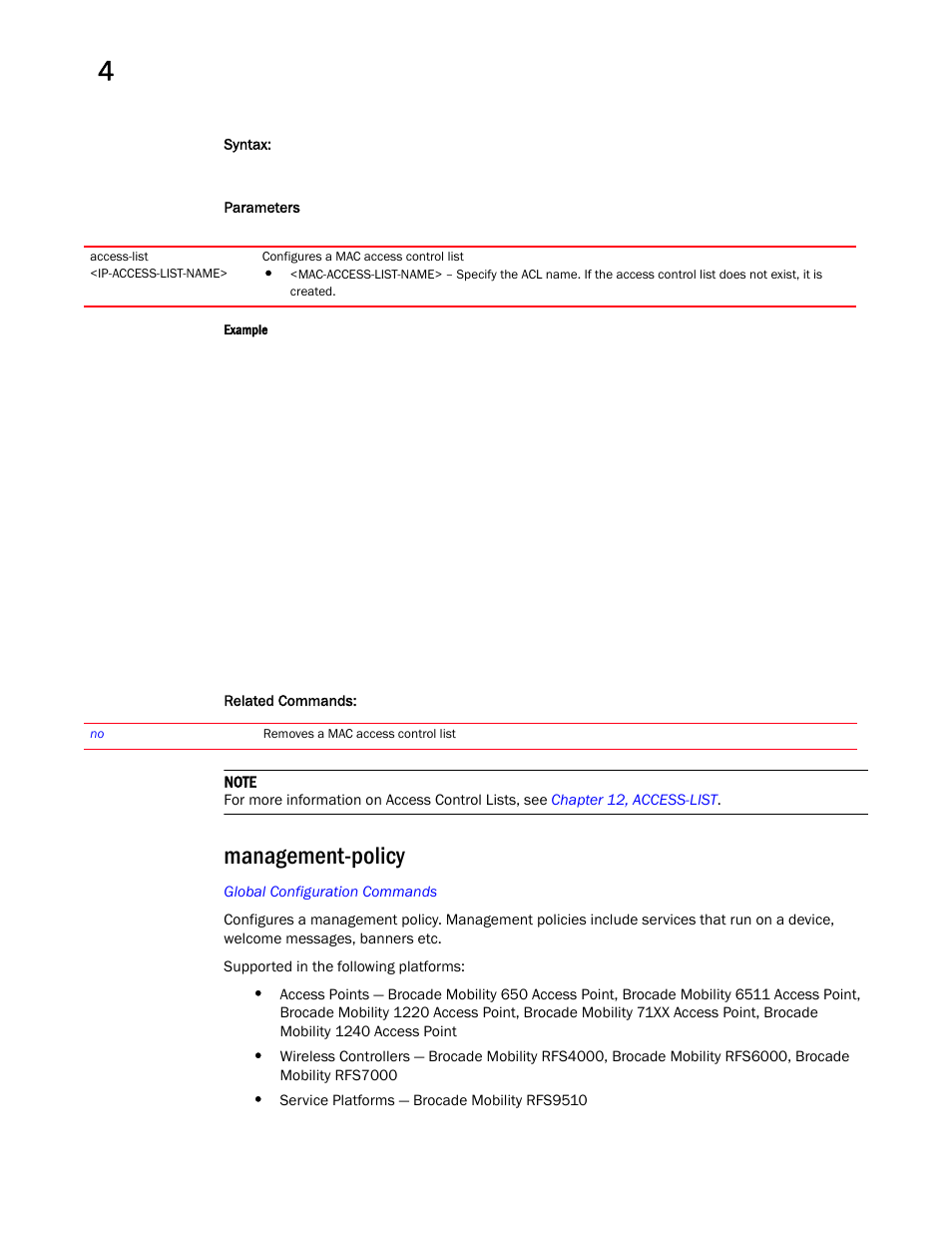 Management-policy | Brocade Mobility RFS Controller CLI Reference Guide (Supporting software release 5.5.0.0 and later) User Manual | Page 270 / 1355