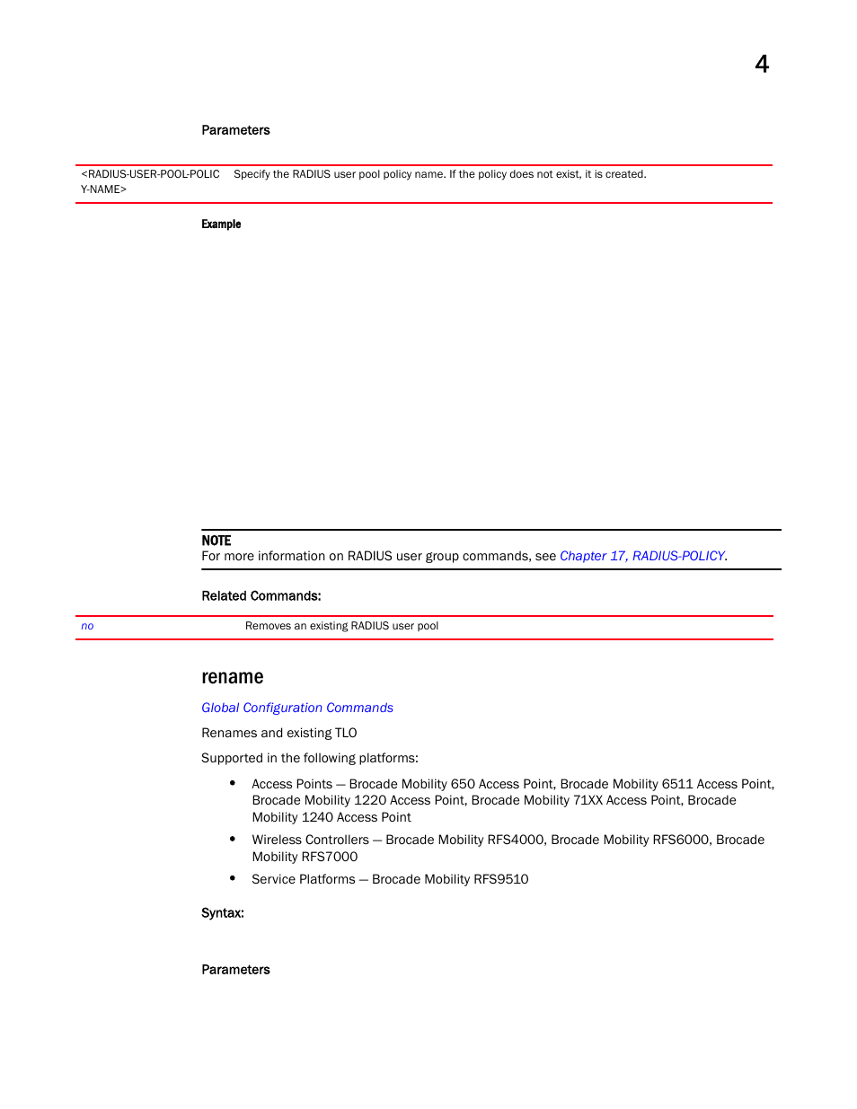 Rename | Brocade Mobility RFS Controller CLI Reference Guide (Supporting software release 5.5.0.0 and later) User Manual | Page 297 / 1355