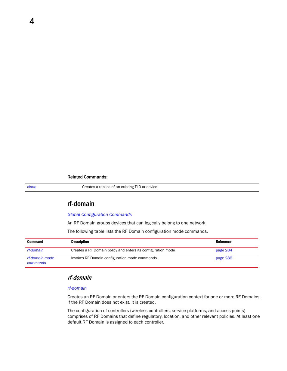 Rf-domain | Brocade Mobility RFS Controller CLI Reference Guide (Supporting software release 5.5.0.0 and later) User Manual | Page 300 / 1355