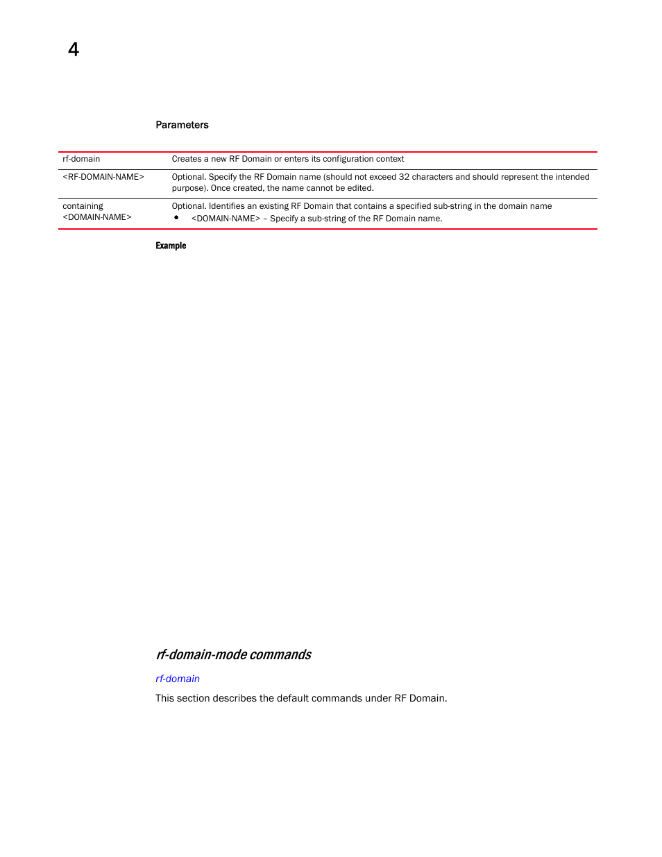 Rf-domain-mode commands | Brocade Mobility RFS Controller CLI Reference Guide (Supporting software release 5.5.0.0 and later) User Manual | Page 302 / 1355