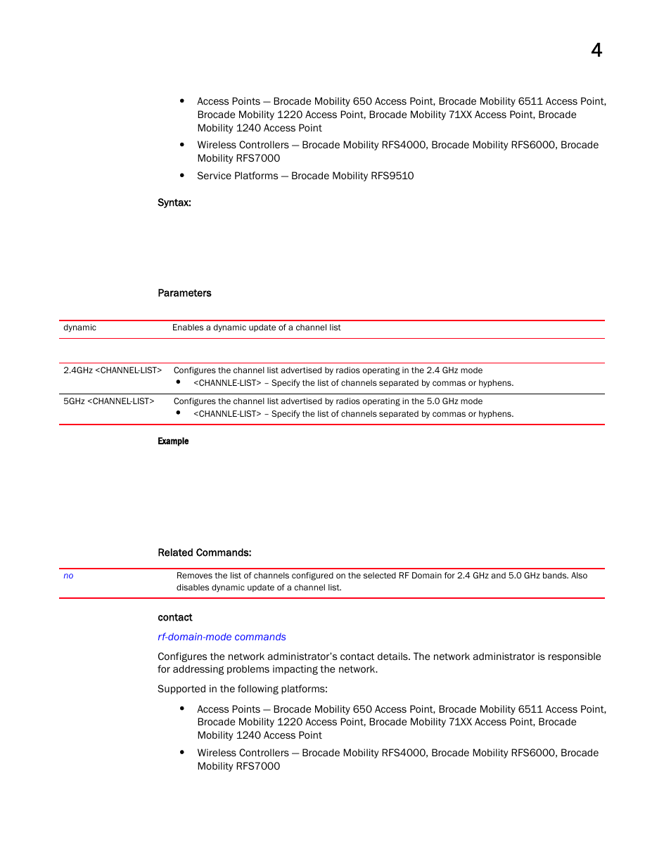 Contact | Brocade Mobility RFS Controller CLI Reference Guide (Supporting software release 5.5.0.0 and later) User Manual | Page 309 / 1355