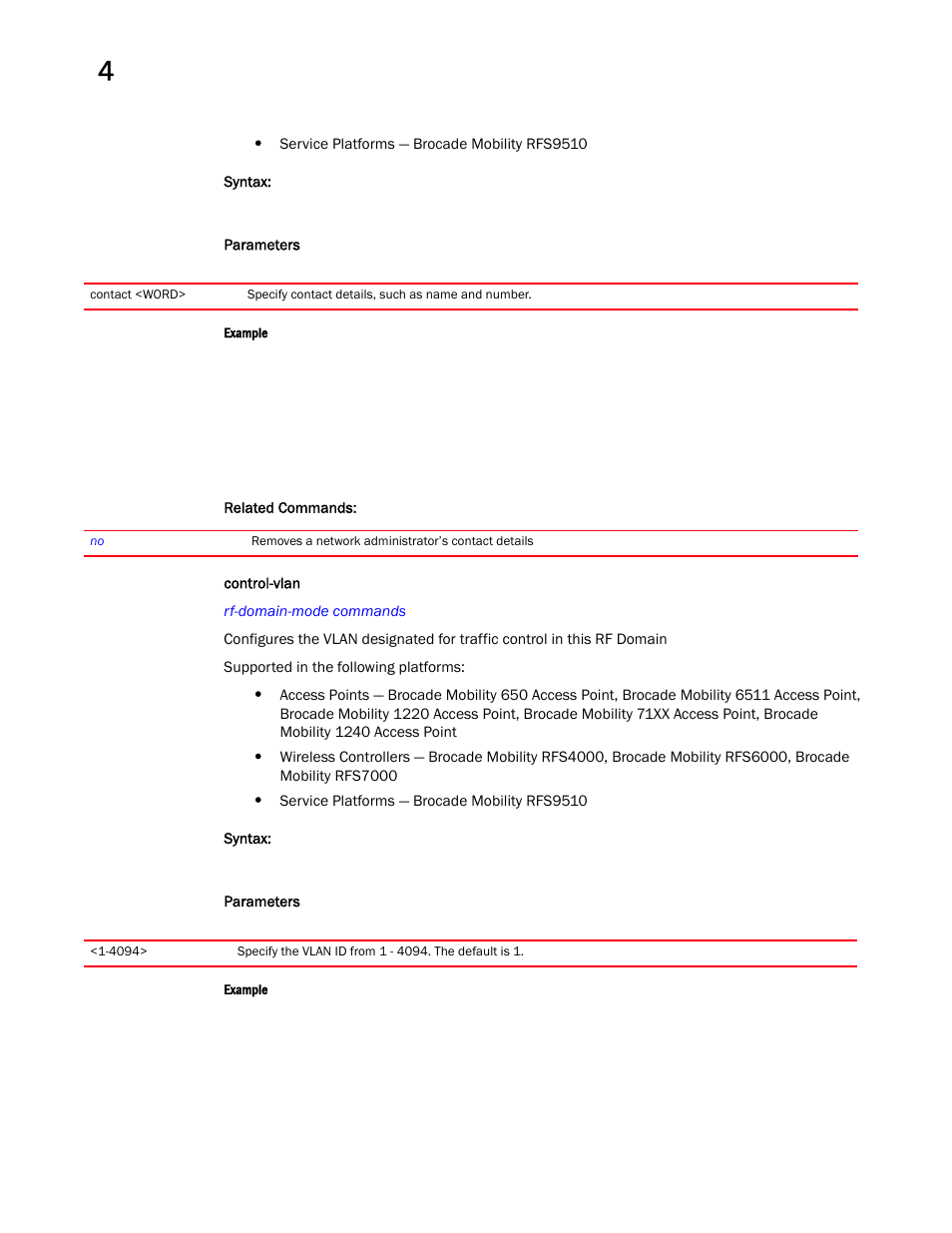 Control-vlan | Brocade Mobility RFS Controller CLI Reference Guide (Supporting software release 5.5.0.0 and later) User Manual | Page 310 / 1355