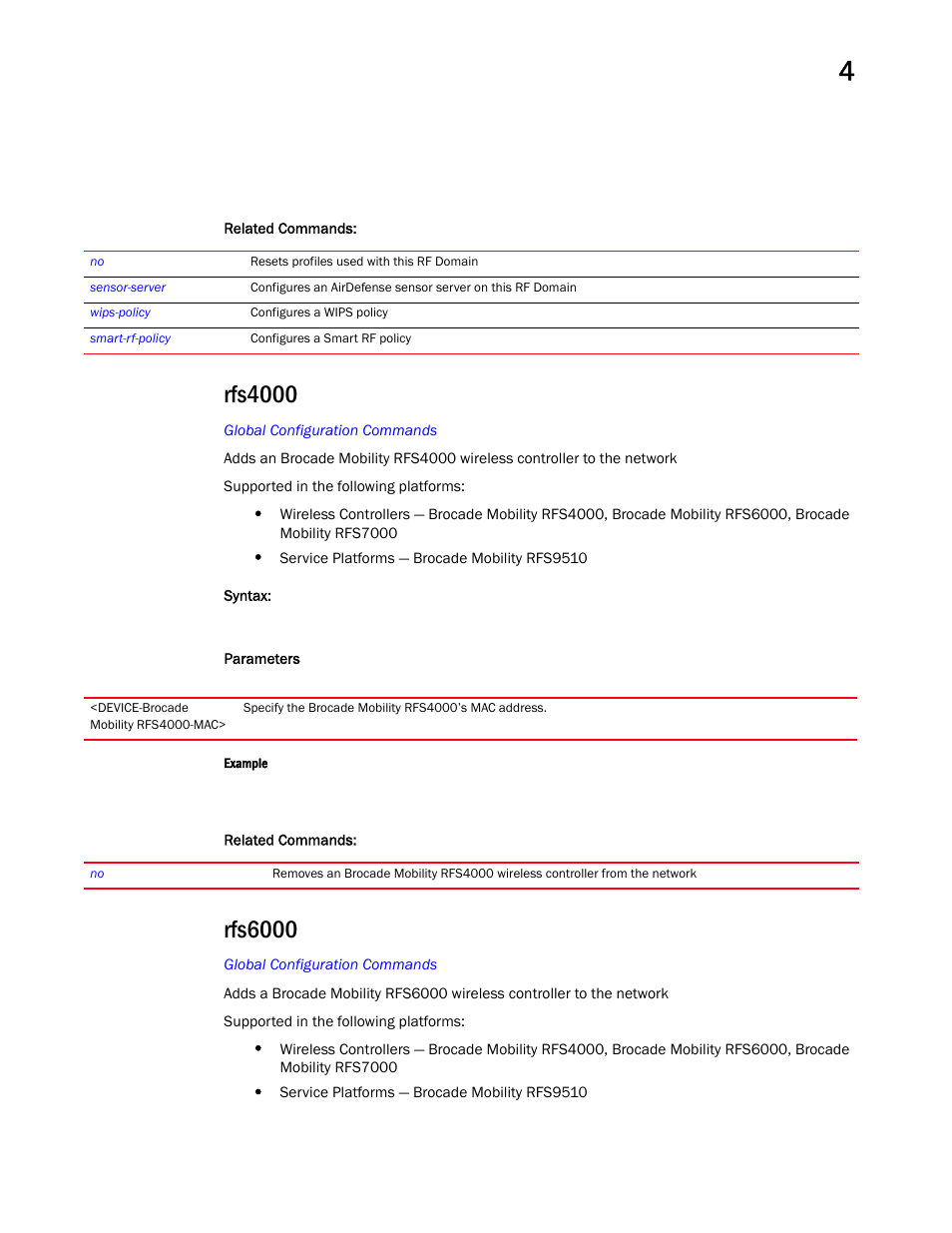 Rfs4000, Rfs6000 | Brocade Mobility RFS Controller CLI Reference Guide (Supporting software release 5.5.0.0 and later) User Manual | Page 325 / 1355