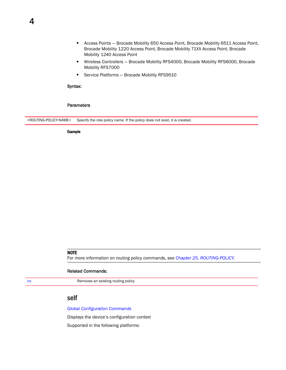 Self | Brocade Mobility RFS Controller CLI Reference Guide (Supporting software release 5.5.0.0 and later) User Manual | Page 328 / 1355