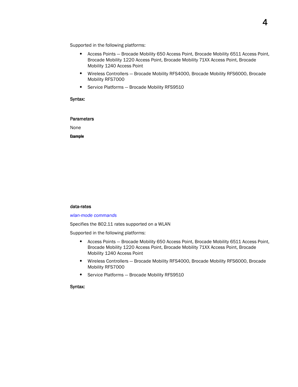 Data-rates | Brocade Mobility RFS Controller CLI Reference Guide (Supporting software release 5.5.0.0 and later) User Manual | Page 347 / 1355