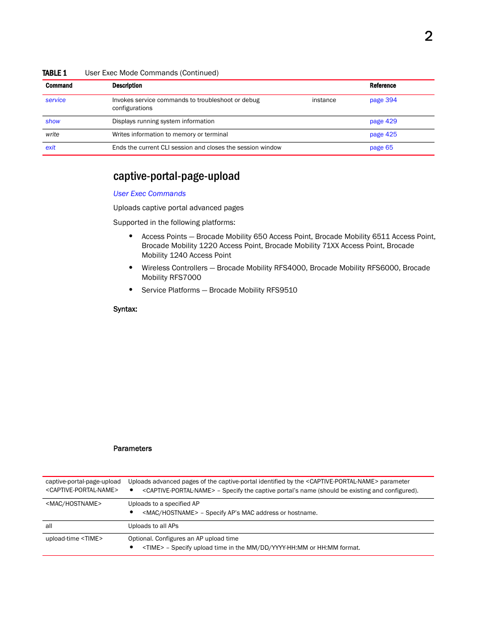 Captive-portal-page-upload | Brocade Mobility RFS Controller CLI Reference Guide (Supporting software release 5.5.0.0 and later) User Manual | Page 35 / 1355