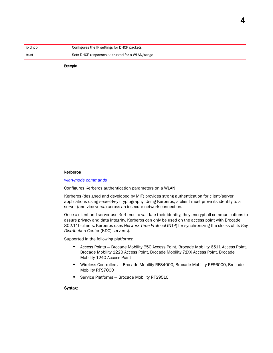 Kerberos | Brocade Mobility RFS Controller CLI Reference Guide (Supporting software release 5.5.0.0 and later) User Manual | Page 357 / 1355