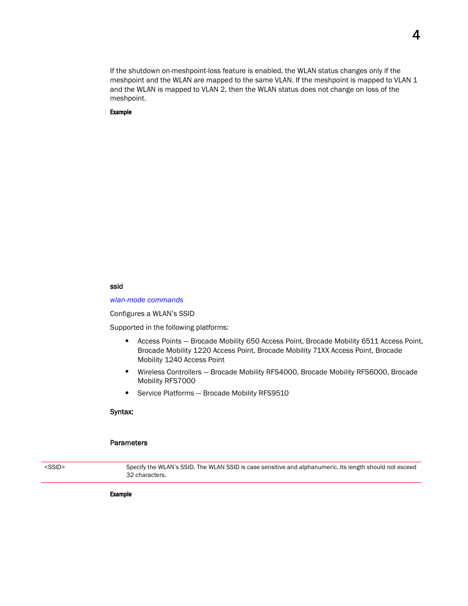 Ssid | Brocade Mobility RFS Controller CLI Reference Guide (Supporting software release 5.5.0.0 and later) User Manual | Page 369 / 1355