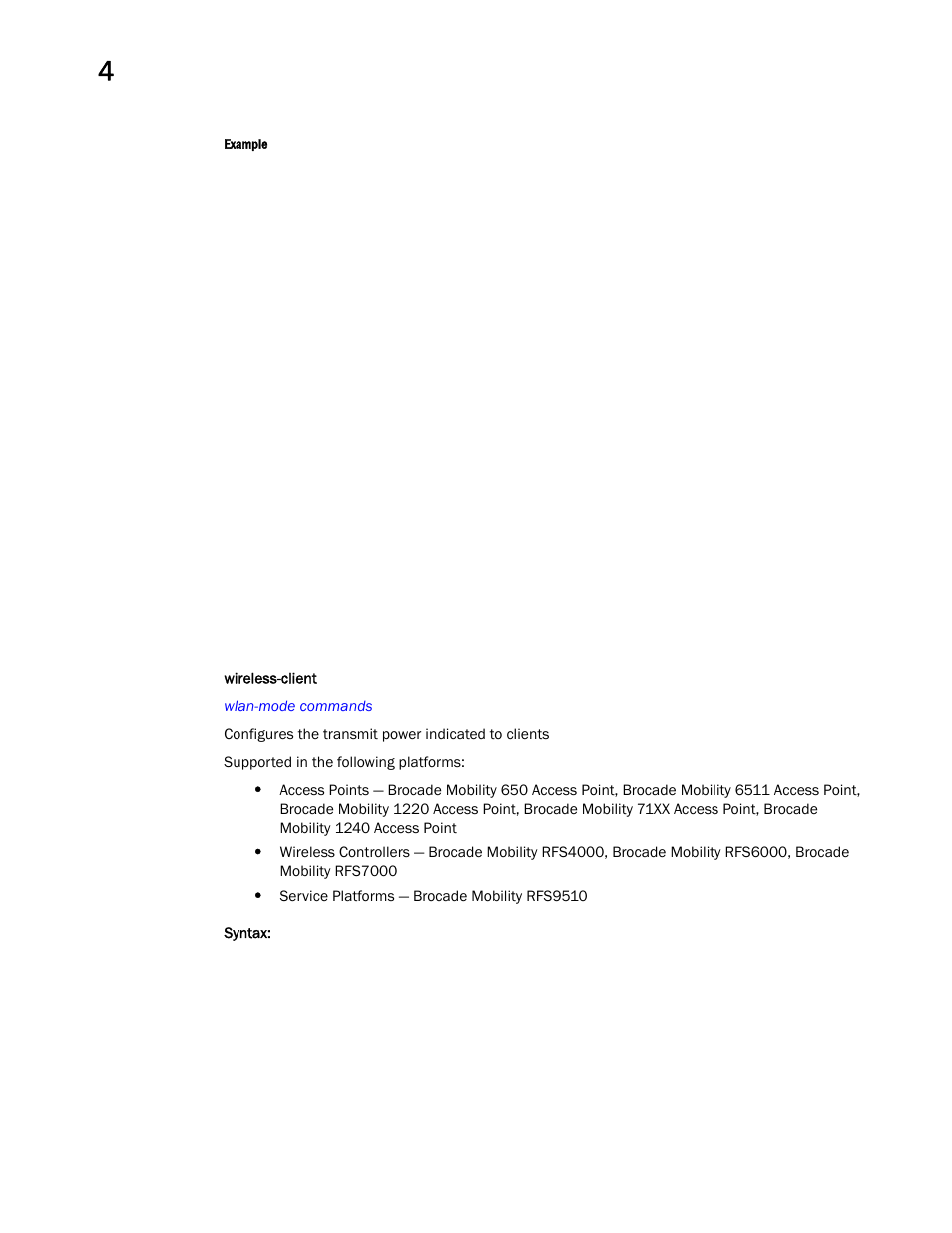 Wireless-client | Brocade Mobility RFS Controller CLI Reference Guide (Supporting software release 5.5.0.0 and later) User Manual | Page 378 / 1355