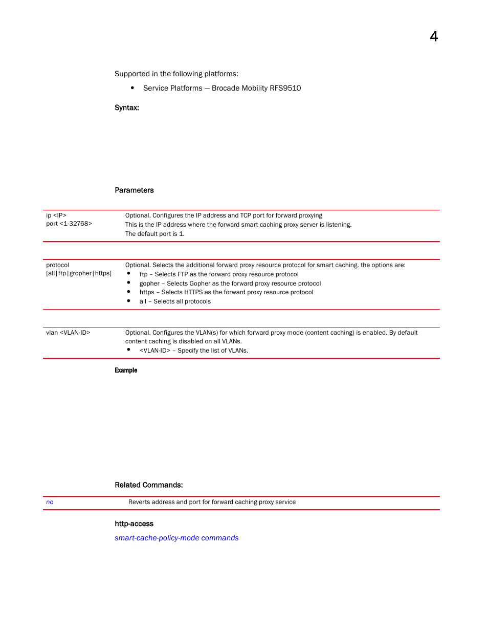 Http-access | Brocade Mobility RFS Controller CLI Reference Guide (Supporting software release 5.5.0.0 and later) User Manual | Page 393 / 1355