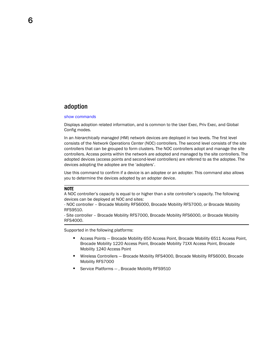 Adoption | Brocade Mobility RFS Controller CLI Reference Guide (Supporting software release 5.5.0.0 and later) User Manual | Page 448 / 1355